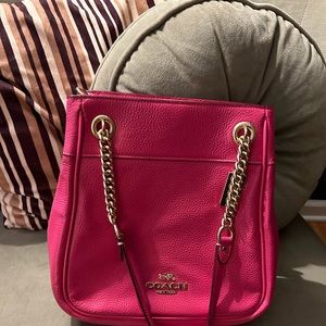 Coach hot pink handbag with gold chain/leather straps